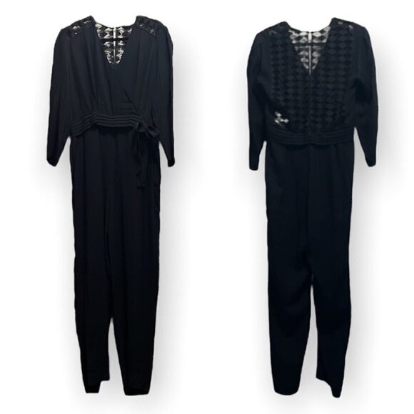 Sandro Noya wrap-effect macramé lace-paneled crepe jumpsuit EUR 40. US L (12-14) - Picture 3 of 15